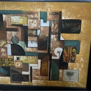 Real oil Abstract Geometric painting with Black Frame